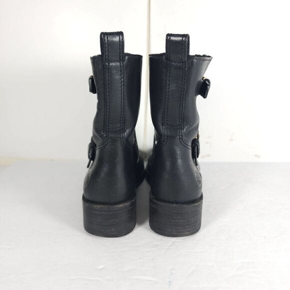 Tory Burch Women’s Bennie US 7M Black Leather Buckled Ankle Biker Riding Boots - Picture 7 of 13